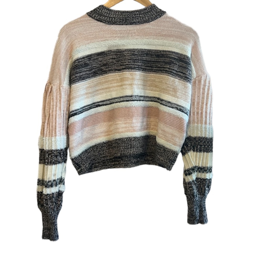 Soft Warm Chunky Pink Striped Cropped Balloon Sleeve Sweater Medium